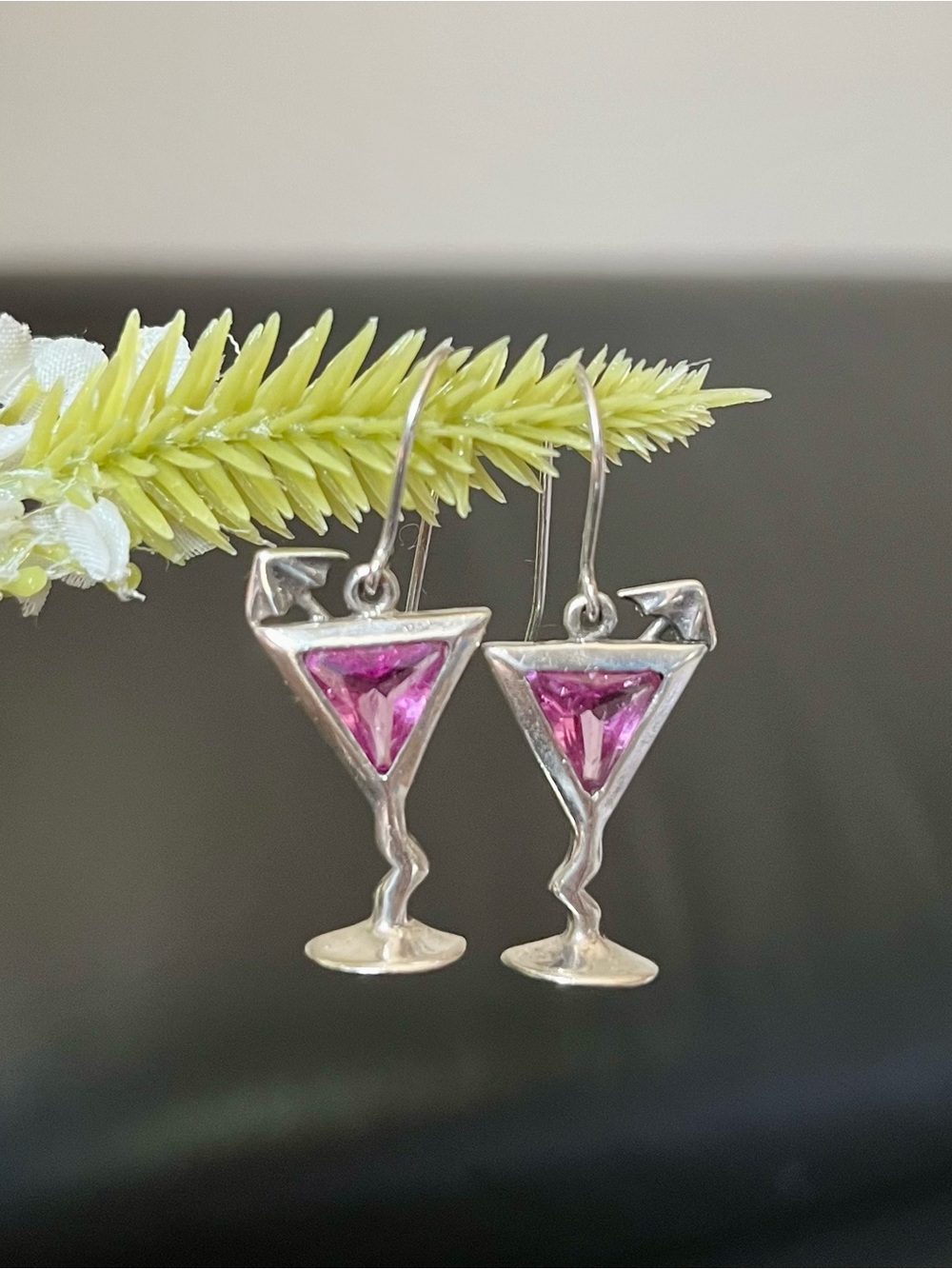 Retired Silpada Pink Martini Cocktail Cosmo Earrings - Sterling Silver